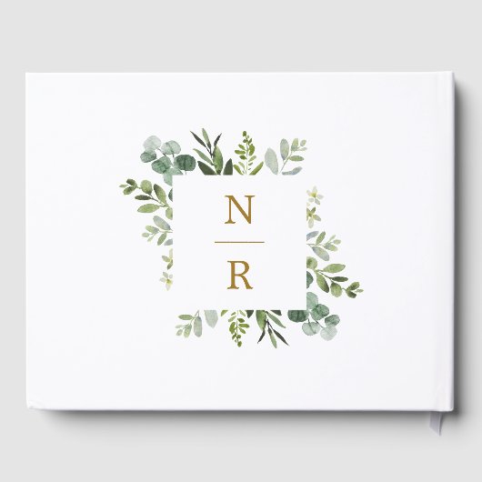 Botanical Greenery Gold Square Wedding Gastenboek (Achterkant)