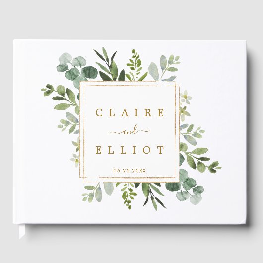 Botanical Greenery Gold Square Wedding Gastenboek (Voorkant)