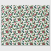 Botanical Greenery Holly and Cherries Holiday  Cadeaupapier (Vlak)