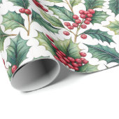 Botanical Greenery Holly and Cherries Holiday  Cadeaupapier (Rol Hoek)