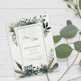 Botanical Greenery Sage Green Garden Wedding Aankondigingskaart