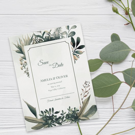 Botanical Greenery Sage Green Garden Wedding Aankondigingskaart