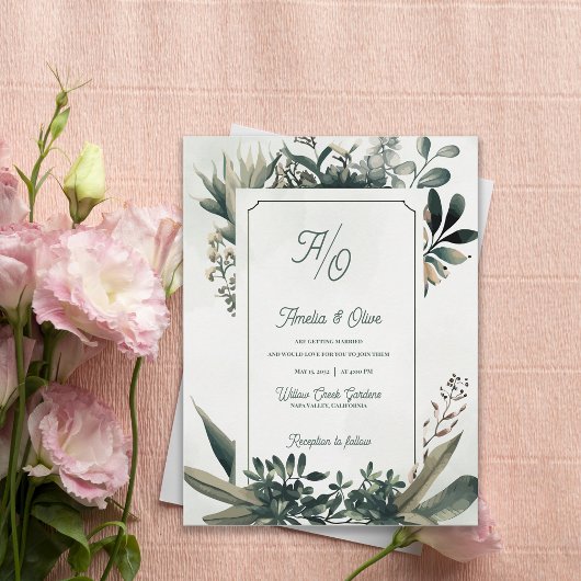 Botanical Greenery Sage Green Wedding Invitation Uitnodiging Briefkaart