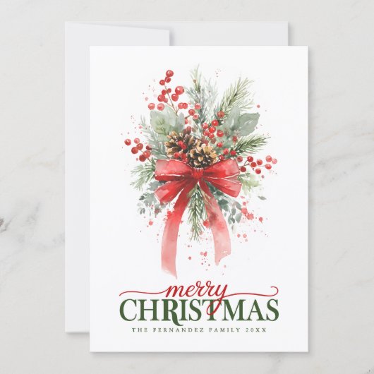  Botanical Greenery watercolor Merry Christmas Feestdagenkaart (Voorkant)