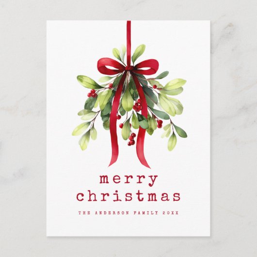 Botanical Greenery Watercolor Merry Christmas Feestdagenkaart (Voorkant)