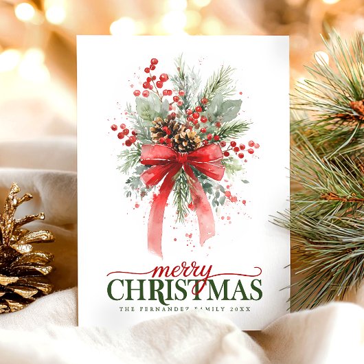  Botanical Greenery watercolor Merry Christmas Feestdagenkaart