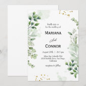 Botanical Greenery Waterverf huwelijksuitnodiging Kaart (Voorkant / Achterkant)
