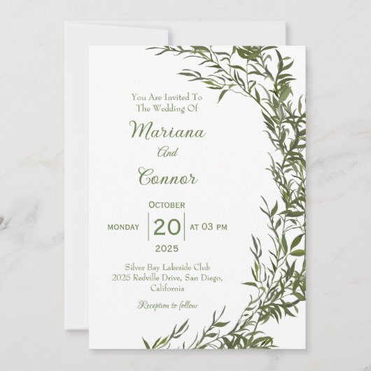 Botanical Greenery Waterverf huwelijksuitnodiging Kaart (Voorkant)