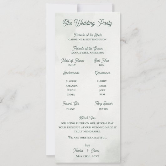 Botanical Greenery Wedding Ceremony Program Card  Kaart (Achterkant)