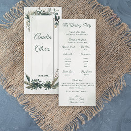 Botanical Greenery Wedding Ceremony Program Card  Kaart