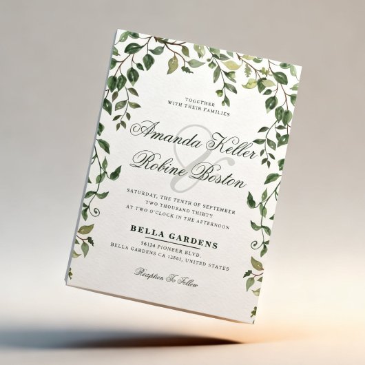 Botanical Greenery Wedding Invitation Kaart
