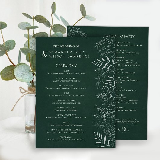 Botanical Greenery Wedding Program Card Programmakaart