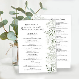 Botanical Greenery Wedding Program Card Programmakaart