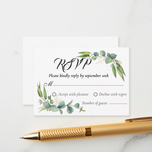 Botanical Greenery Wedding Response RSVP kaarten (Voorkant / Achterkant in situ)