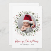 Botanical Greenery Wreath Kerstfoto Feestdagenkaart (Voorkant / Achterkant)
