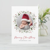 Botanical Greenery Wreath Kerstfoto Feestdagenkaart (Staand voorkant)