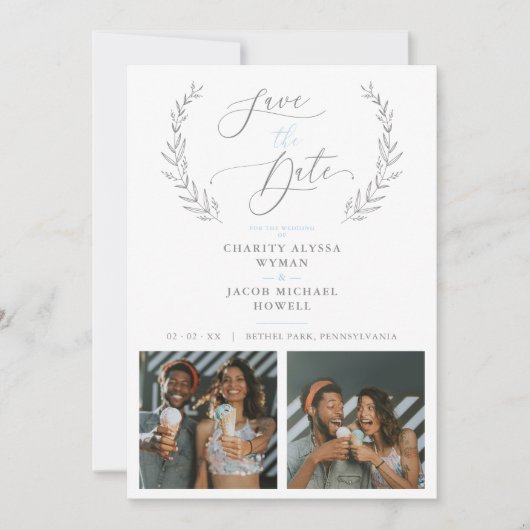 Botanical Grey 2 Photos Sophisticated Wedding (Voorkant)