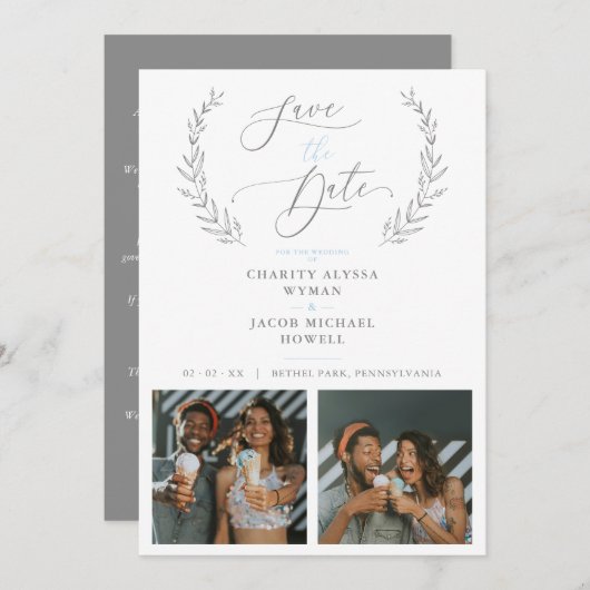 Botanical Grey 2 Photos Sophisticated Wedding (Voorkant / Achterkant)