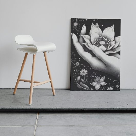 Botanical Hand Etching with Falling Petals Canvas