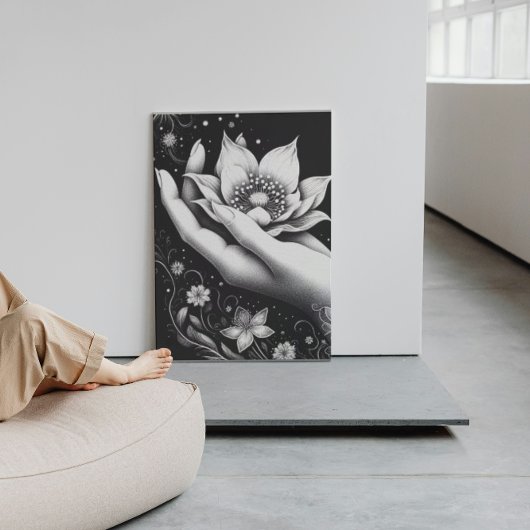 Botanical Hand Etching with Falling Petals Canvas