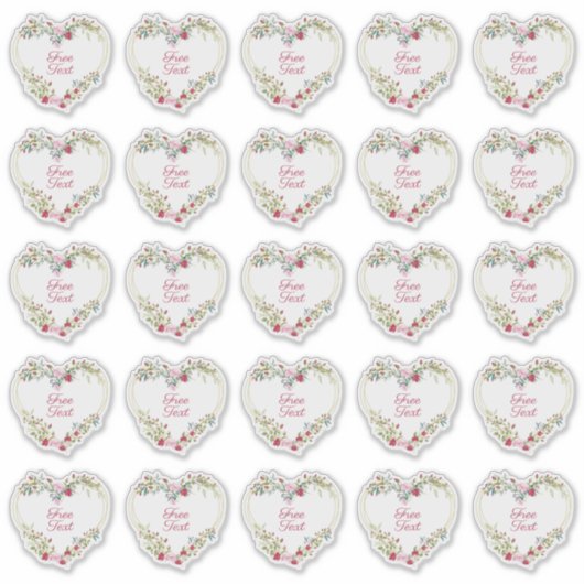 Botanical Heart in Pink and Red Shades Custom Text Sticker (Voorkant)