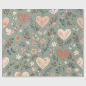 Botanical Hearts Romantic Floral Seamless Pattern  Cadeaupapier (Vlak)