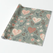 Botanical Hearts Romantic Floral Seamless Pattern  Cadeaupapier (Uitgerold)