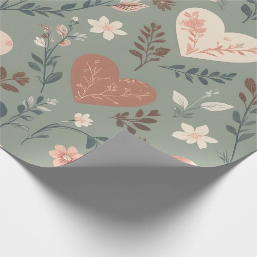 Botanical Hearts Romantic Floral Seamless Pattern  Cadeaupapier (Hoek)