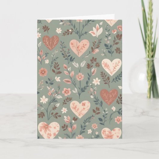 Botanical Hearts Romantic Floral Seamless Pattern  Kaart (Voorkant)