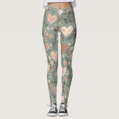 Botanical Hearts Romantic Floral Seamless Pattern Leggings (Voorkant)