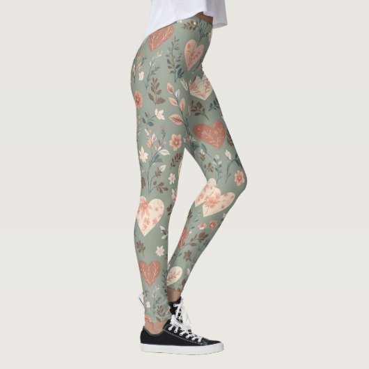 Botanical Hearts Romantic Floral Seamless Pattern  Leggings (Rechts)