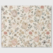 Botanical Hearts Romantic Floral Valentine Pattern Cadeaupapier (Vlak)
