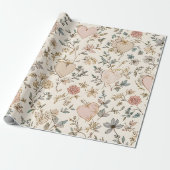 Botanical Hearts Romantic Floral Valentine Pattern Cadeaupapier (Uitgerold)
