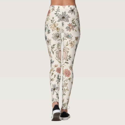 Botanical Hearts Romantic Floral Valentine Pattern Leggings (Achterkant)