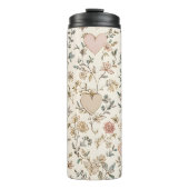 Botanical Hearts Romantic Floral Valentine Pattern Thermosbeker (Voorkant)