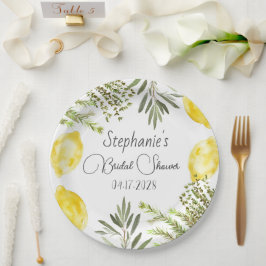 Botanical Herbs Lemons Watercolor Bridal Shower  Papieren Bordje