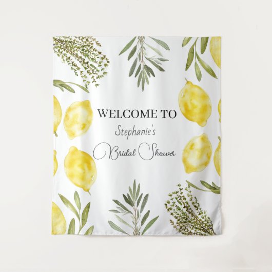 Botanical Herbs Lemons Watercolor Bridal Shower  Wandkleed (Voorkant)