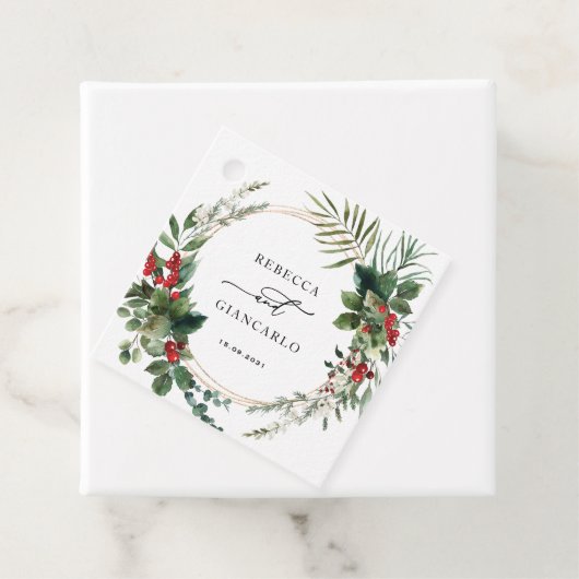 Botanical Holiday Greenery Red Berries Wedding Bedankjes Labels (In situ)