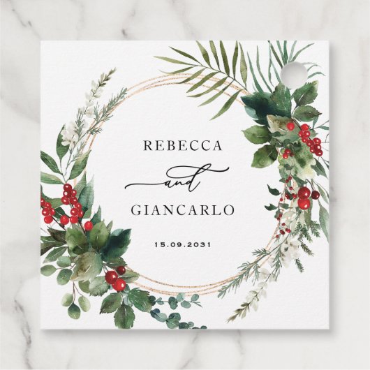 Botanical Holiday Greenery Red Berries Wedding Bedankjes Labels (Achterkant)