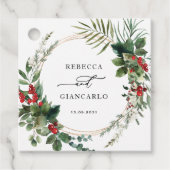 Botanical Holiday Greenery Red Berries Wedding Bedankjes Labels (Voorkant)