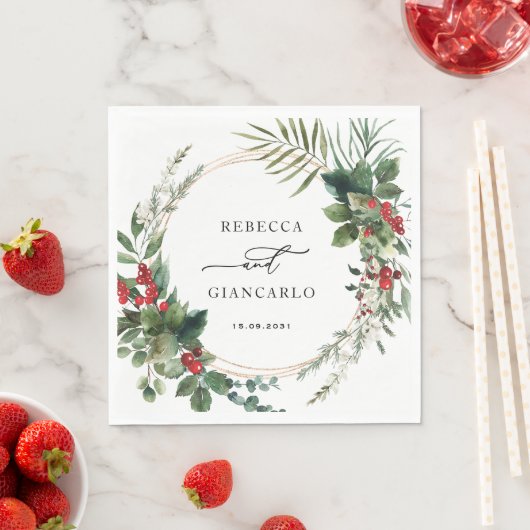 Botanical Holiday Greenery Red Berries Wedding Servet (Insitu)
