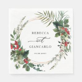 Botanical Holiday Greenery Red Berries Wedding Servet