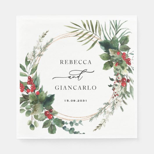 Botanical Holiday Greenery Red Berries Wedding Servet (Voorkant)