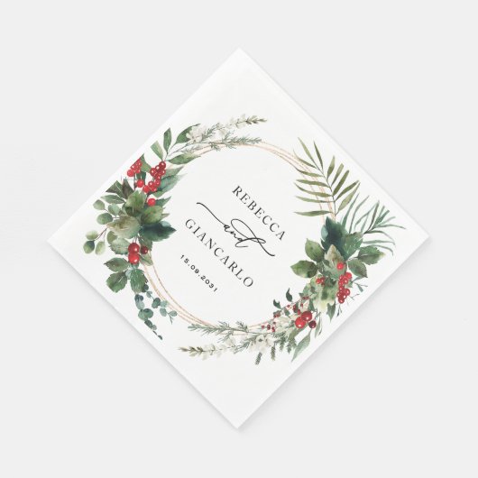 Botanical Holiday Greenery Red Berries Wedding Servet (Hoek)
