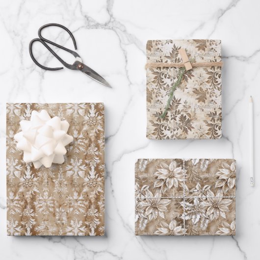 Botanical Illustrations and Beige and White Damask Inpakpapier Vel (Voorkant)