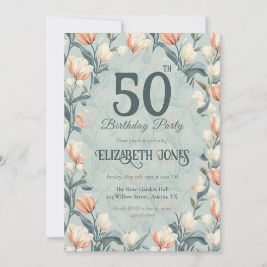 Botanical Inspired Tulip Themed Custom Birthday Kaart (Voorkant)