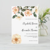Botanical  ivory pink coral green floral wedding kaart (Staand voorkant)
