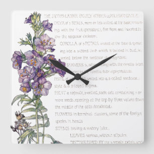 Botanical Jacobs Ladder Family Flowers Wall Clock Vierkante Klok