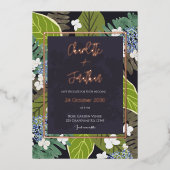 Botanical Leaf and Hydrangea Petals Save The Date Folie Uitnodiging (Voorkant)