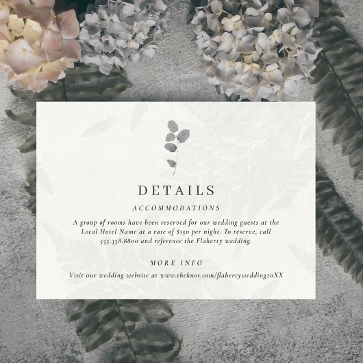 Botanical Leaf Gray Wedding Informatiekaartje